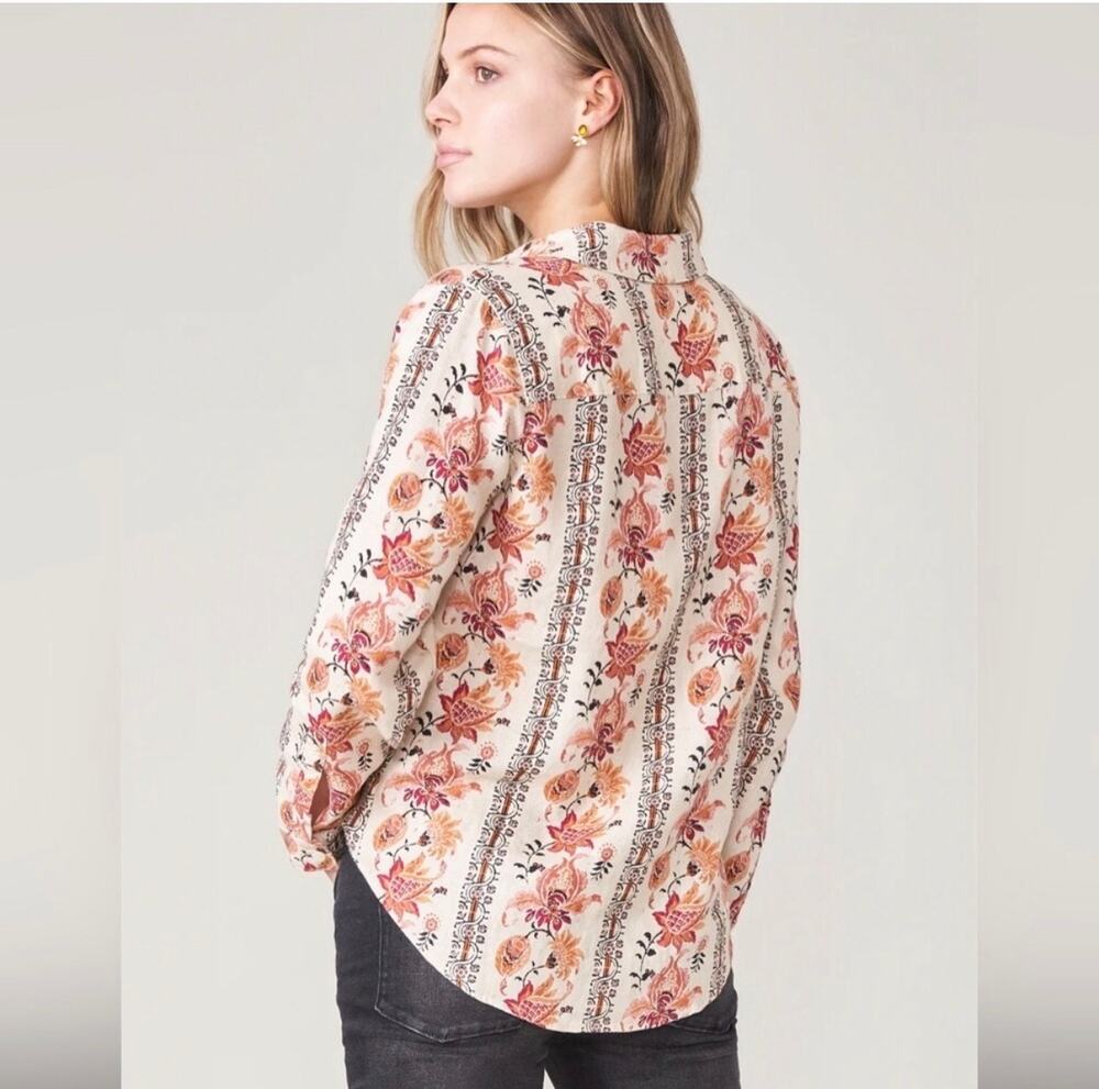 Spartina 449 100% Linen Floral Button Down Shirt Large Coastal Boho